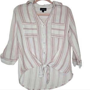 Fortune Ivy Button Down Tie Front Top